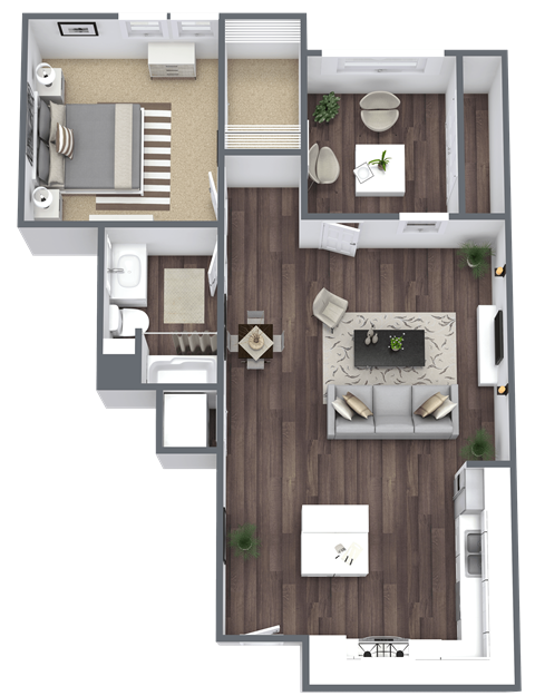 Floor plan for 1 bed, 1 bath, 759 sqft